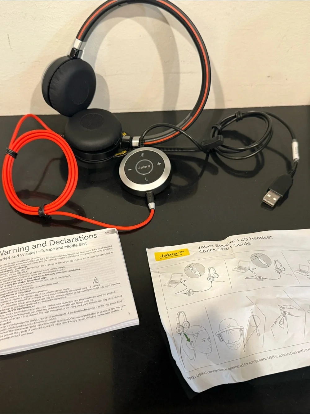 Jabra Evolve 40 Wired Headset in Black with Red Cable
